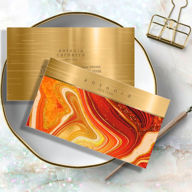 Cartão De Visita Abstrato Agate Monograma Hot Orange ID827 (Criador carregado)