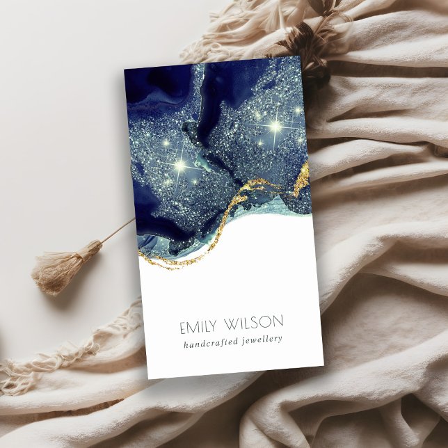 Cartão De Visita Abstrato Álcool Tinta Marinho Azul (Criador carregado)