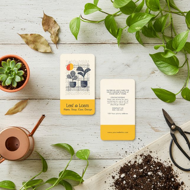 Cartão De Visita Abstrato amarelo e azul moderno (Yellow and Blue Modern Abstract Plant Business Card.)