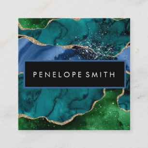 Cartão de visita Abstrato ao quadrado azul e verde