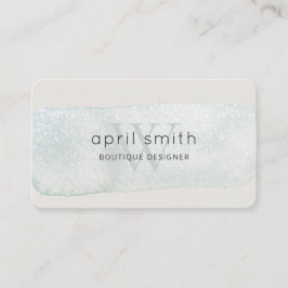 Cartão De Visita Abstrato Aqua Blue Brush Stoke Monograma Shiny