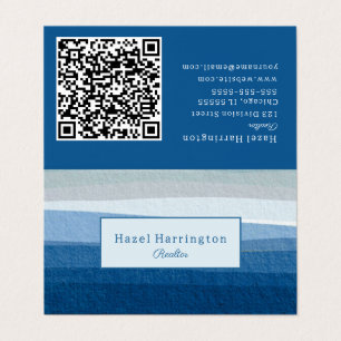 Cartão De Visita Abstrato azul Ondas Código QR Código Dobrado Cartã