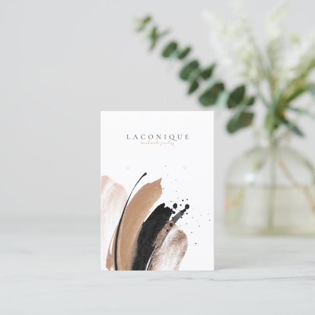 Cartão De Visita Abstrato Beige & Dourado para Aquarela Vídeo B (Em pé/Frente)