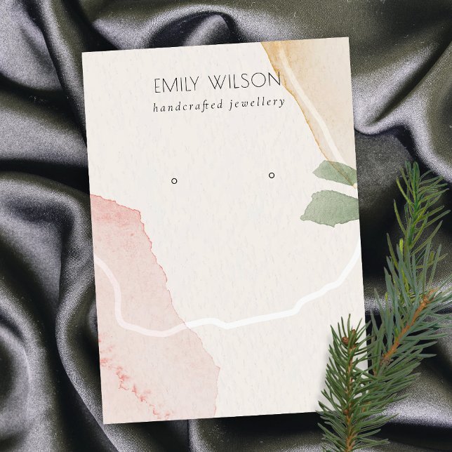 Cartão De Visita Abstrato Blush Earthy Green Stud Earring Display (Criador carregado)