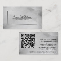 Abstrato Cinza Aquarela com Código QR Silver