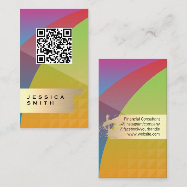 Cartão De Visita Abstrato colorido | Verificação QR (Frente/Verso)