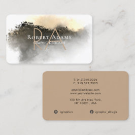 Cartão De Visita Abstrato de Aquarela Dourada Elegante Monograma