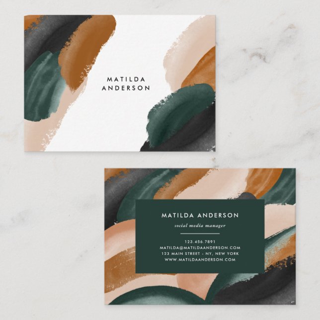 Cartão De Visita Abstrato de aquarela verde (Frente/Verso)