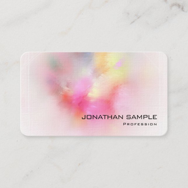 Cartão De Visita Abstrato de Arte Moderna Premium Linen Elegante (Frente)