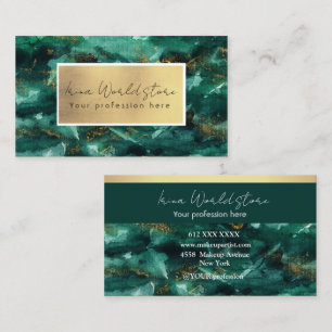 Cartão De Visita Abstrato de cor-de-água do floco dourado verde-lux
