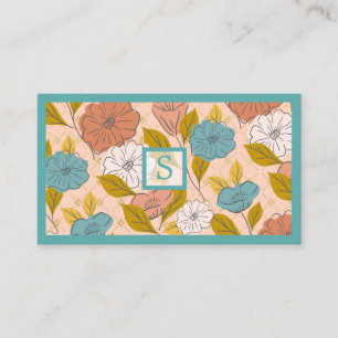 Cartão De Visita Abstrato de flor selvagem Folha Floral Azul rosa