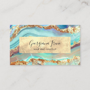 Cartão De Visita Abstrato de Luxo Moderno Faux Agate Marble Teal Do