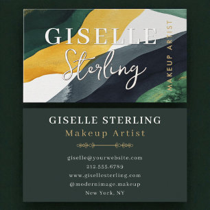 Cartão De Visita Abstrato de luxo Mola Dourada Verde