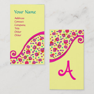 Cartão De Visita ABSTRATO DECO MONOGRAM Cor-de-rosa Fúchsia Amarelo
