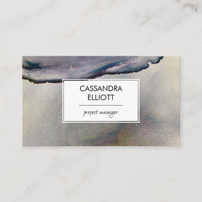 Cartão De Visita Abstrato Denim Blue & Dourado Álcool Tinta Líquida (Frente)