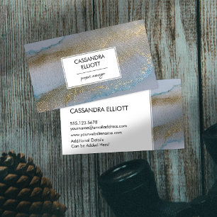 Cartão De Visita Abstrato, Dourada e sutil, tinta azul de álcool, 