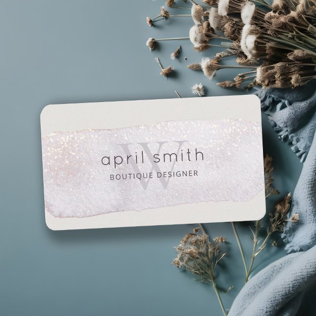 Cartão De Visita Abstrato Dourada Lilac Brush Stoke Monograma Glitt (Criador carregado)