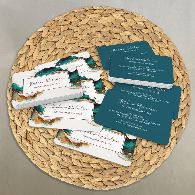 Cartão De Visita Abstrato Dourado de Teal Moderno Profissional (Professional Modern Teal Gold Abstract Business Card)