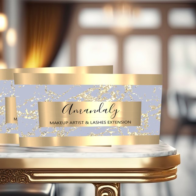 Cartão De Visita Abstrato Dourado Traços Frame Marble Pastel Azul (Luxury Marble Business Card FlorenceK )