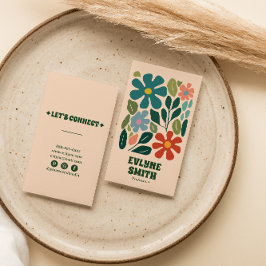 Cartão De Visita Abstrato Floral De Groovy Retro Colorido