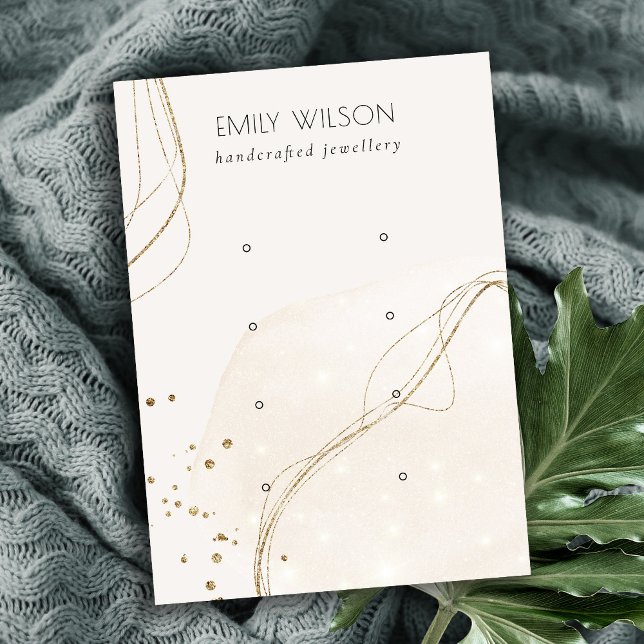Cartão De Visita Abstrato Glitter Ivory Dourado 4 Stud Earring Disp (Criador carregado)