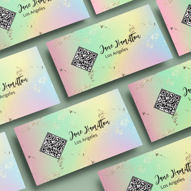 Cartão De Visita Abstrato Holográfico de Código QR (Criador carregado)