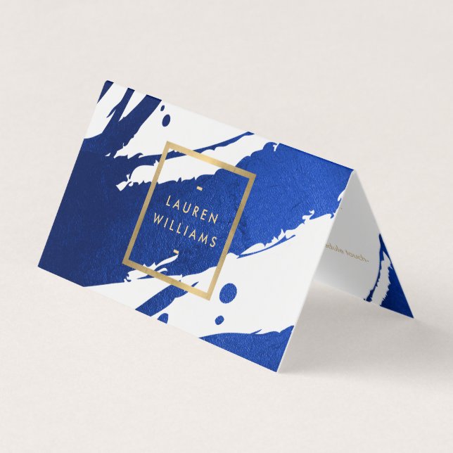 Cartão De Visita Abstrato Indigo Blue Brushstrokes (Frente)