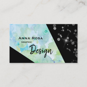 Cartão De Visita *~* Abstrato Modern Black Glitter Geometric Flower