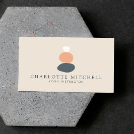 Cartão De Visita Abstrato moderno - Zen Stones Peach/Logotipo Azul