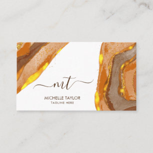Cartão De Visita Abstrato Monograma Único Boho Terracotta Dourado