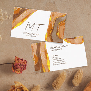 Cartão De Visita Abstrato Monograma Único Boho Terracotta Dourado