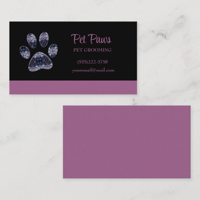 Cartão De Visita Abstrato Purple Dog Paw Pet Grooming Service (Frente/Verso)