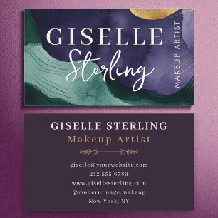 Cartão De Visita Abstrato Purple Dourado Luxo Wavy Watercolor