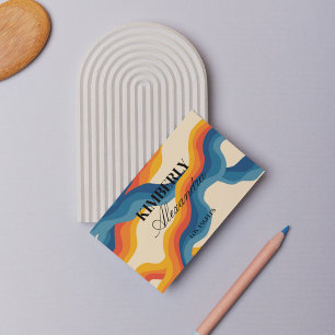 Cartão De Visita Abstrato Retro Laranja Azul Estrias Vertigens Negr