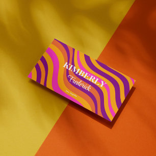Cartão De Visita Abstrato Retro Laranja Roxo Estrias de Onda Púrpur