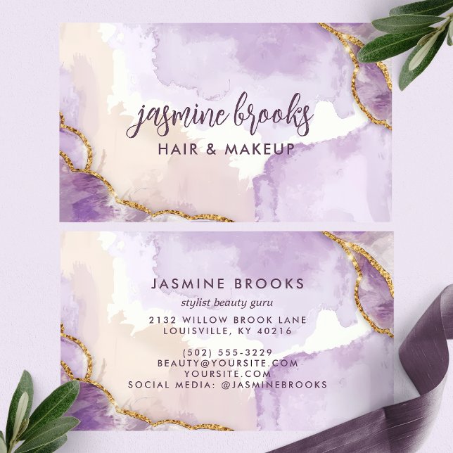 Cartão De Visita Abstrato Roxo e Dourado (Criador carregado)