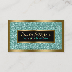 Cartão De Visita Acentos Dourados de Brilho Azul-Verde