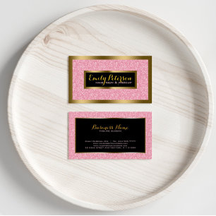 Cartão De Visita Acentos Dourados e Pretos com Brilho Rosa Elegante