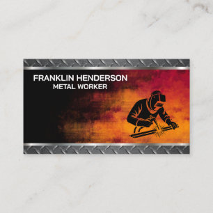 Cartão De Visita Aço   Soldadura   Fundo Vermelho Negro