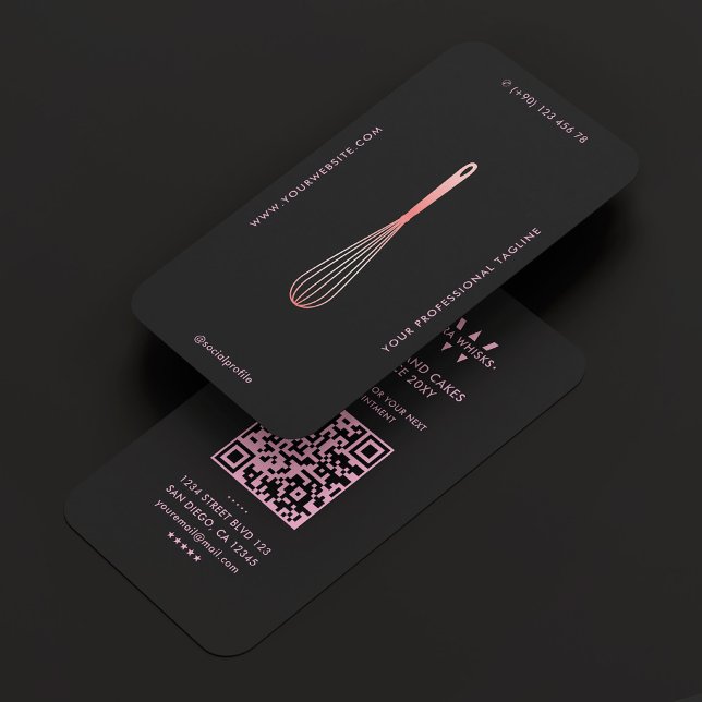 Cartão De Visita Açúcar mínimo para confeiteiro Batedeira de massa  (Minimal Caterer Baker Pastry Whisk Black Pink Business Card
)