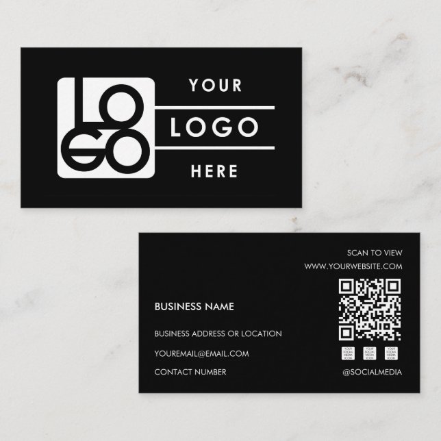 Cartão De Visita Add Your Custom Logo Rectangle Professional Black (Frente/Verso)