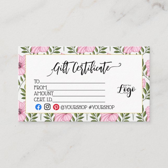 Cartão De Visita ADD YOUR LOGO Business gift certificate marketing (Frente)