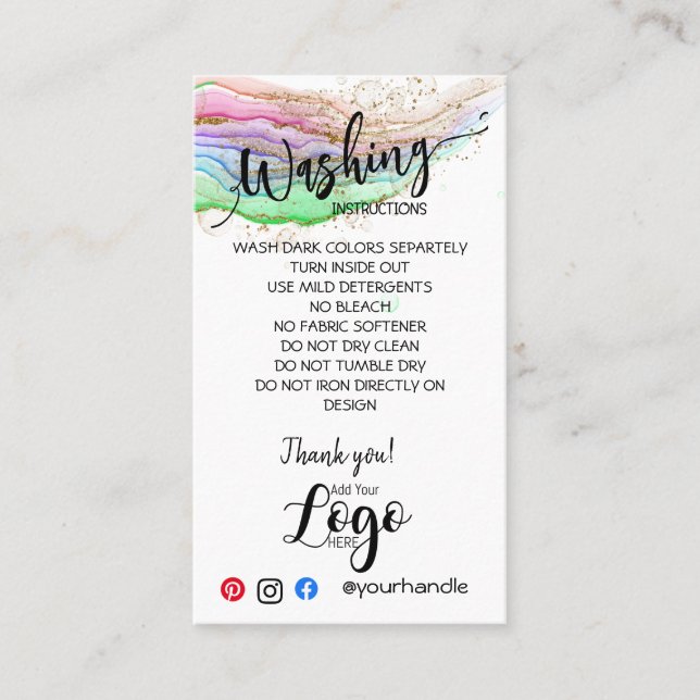 Cartão De Visita ADICIONAR AS PLACAS DE CUIDADOS DAS SUAS Instruçõe (Frente)