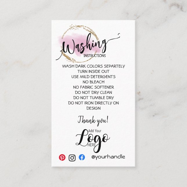 Cartão De Visita ADICIONAR AS PLACAS DE CUIDADOS DAS SUAS Instruçõe (Frente)