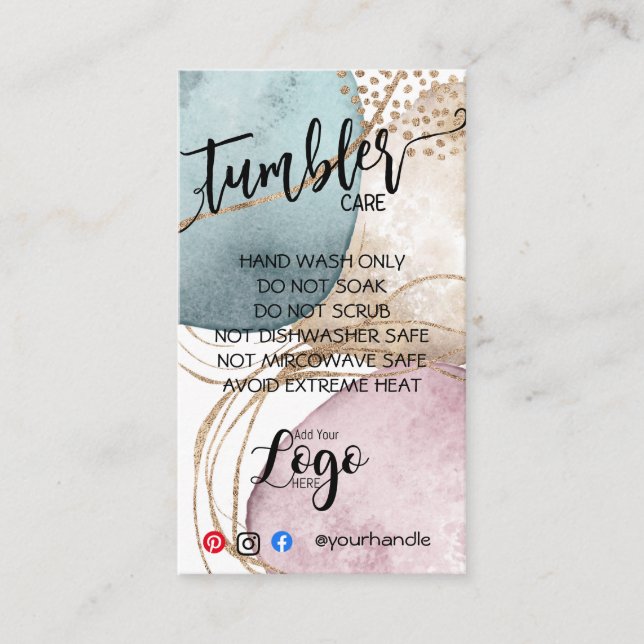 CARTÃO DE VISITA ADICIONAR AS PLACAS DE CUIDADOS DO TUMBLER DO SEU  (Frente)