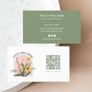 Cartão De Visita Adicionar seu logotipo Mídia social Código QR Verd