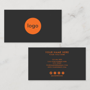 Cartão De Visita Adicione Seu Logotipo Personalizado Carvão Laranja