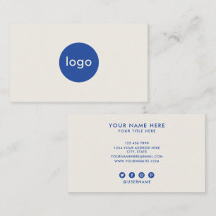 Cartão De Visita Adicione Seu Logotipo Personalizado Creme e Azul P