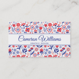 Cartão De Visita Adicione seu teste padrão floral azul & coral