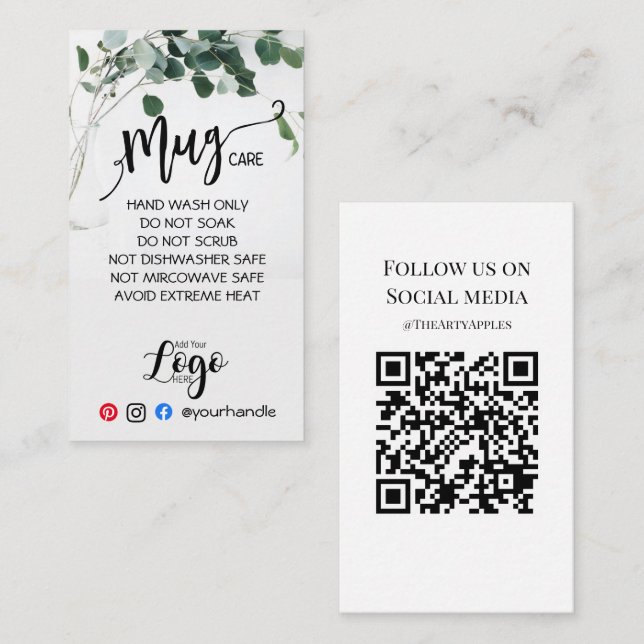 Cartão De Visita ADICIONE SUA caneca de LOGO CARE vinil business eu (Frente/Verso)